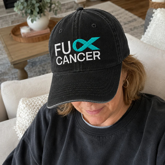 Personalized Fc Ribbon Teal Ribbon Embroidered Washed Cap