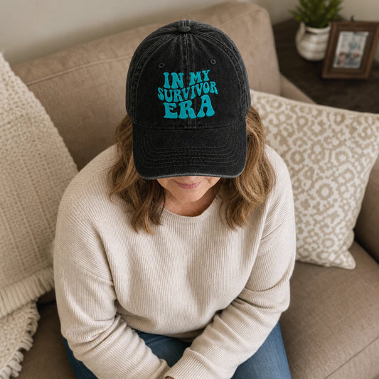 Personalized In My Era Teal Ribbon Embroidered Washed Cap