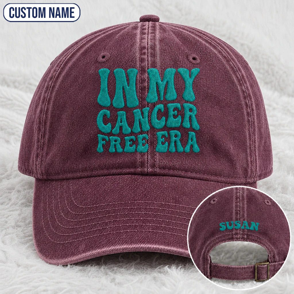 Personalized In My Free Era Teal Ribbon Embroidered Washed Cap