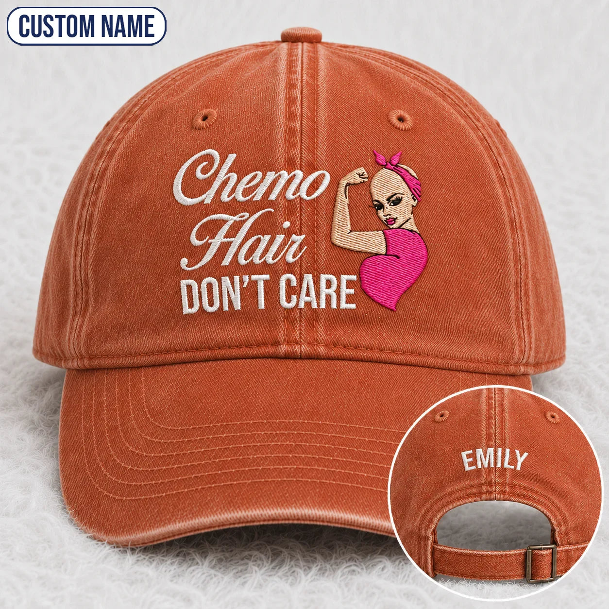 Personalized Hair Don’t Care Pink Ribbon Embroidered Washed Cap, Awareness Gift