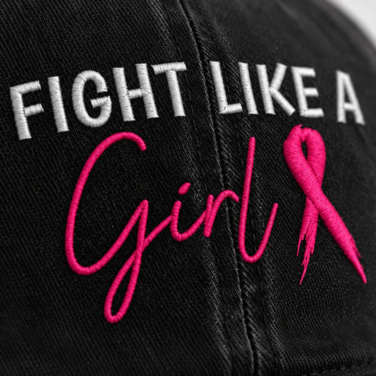 Personalized Fight Like A Girl Pink Ribbon Embroidered Washed Cap, Awareness Gift