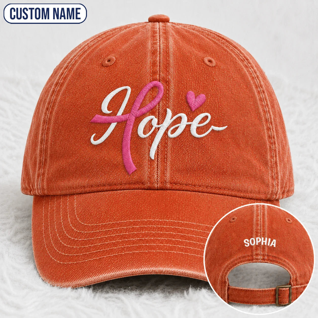Personalized Hope Pink Ribbon Embroidered Washed Cap, Awareness Gift