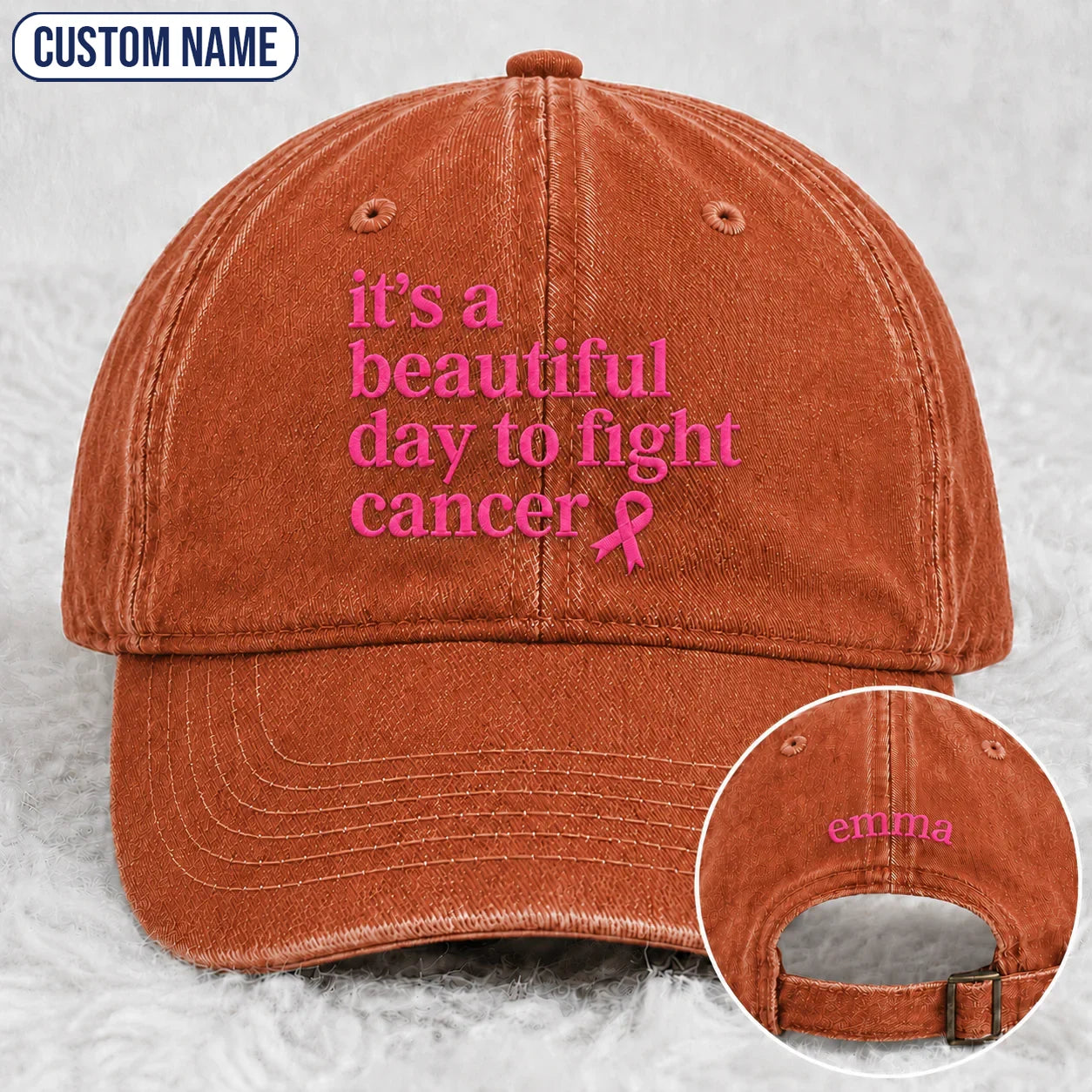 Personalized Beautiful Day To Fight Pink Ribbon Embroidered Washed Cap, Awareness Gift