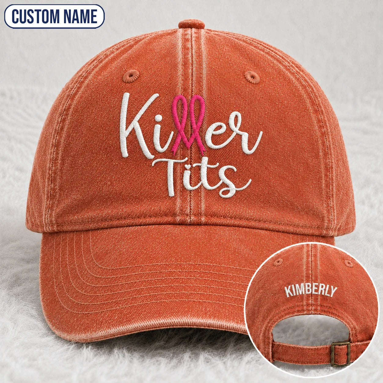 Personalized Killer Tts Pink Ribbon Embroidered Washed Cap, Awareness Gift