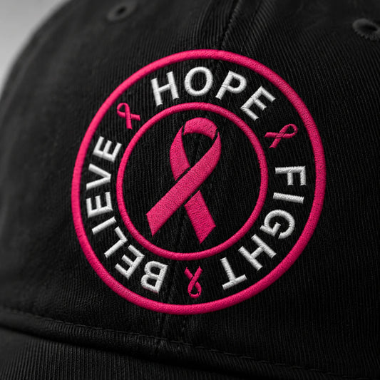 Personalized Hope Fight Believe Pink Ribbon Embroidered Washed Cap, Awareness Gift