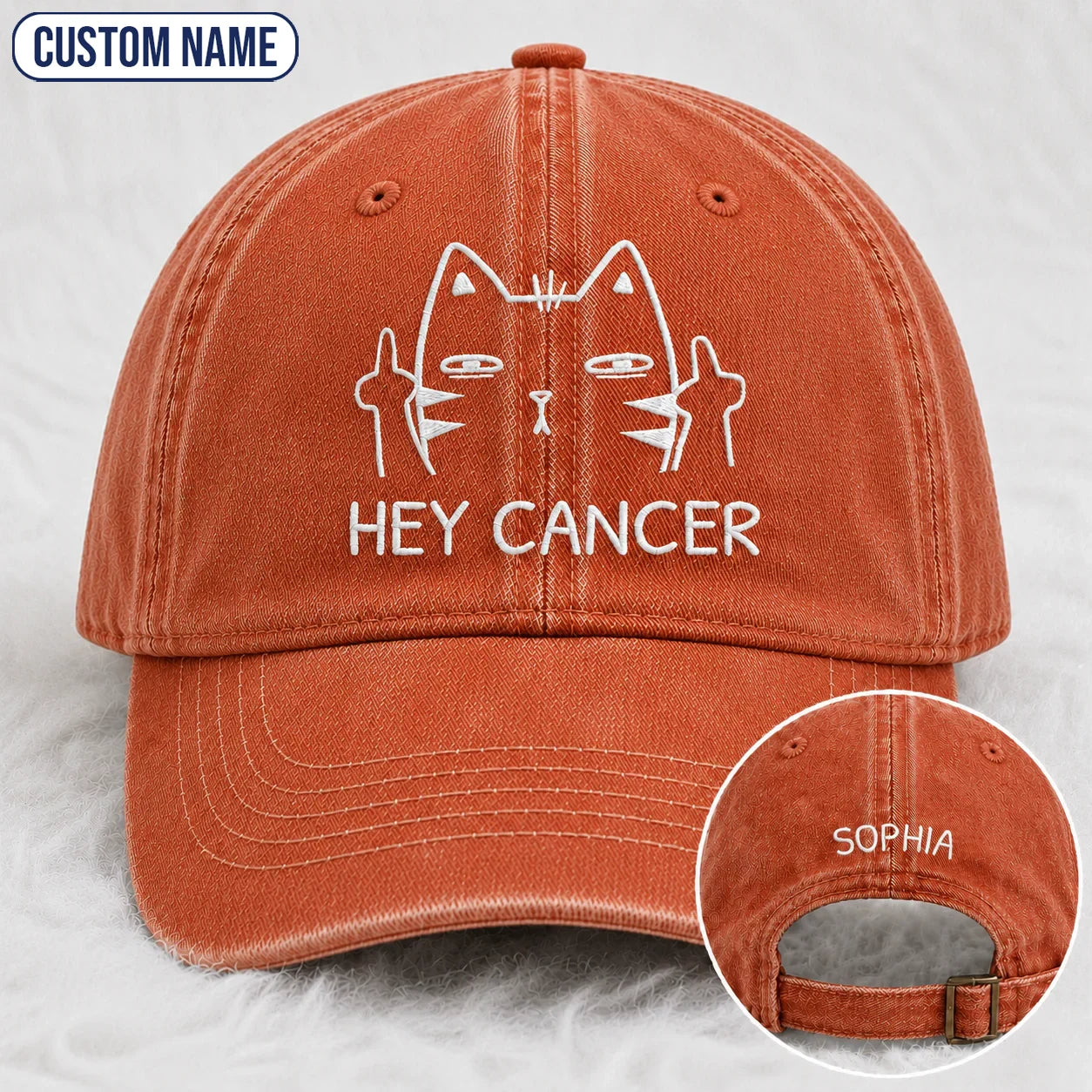 Personalized Sassy Cat Embroidered Washed Cap, Awareness Gift