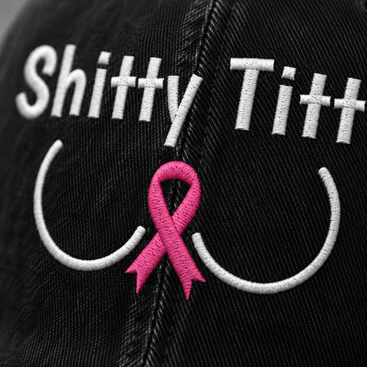 Personalized Pink Ribbon Humor Embroidered Washed Cap, Awareness Gift