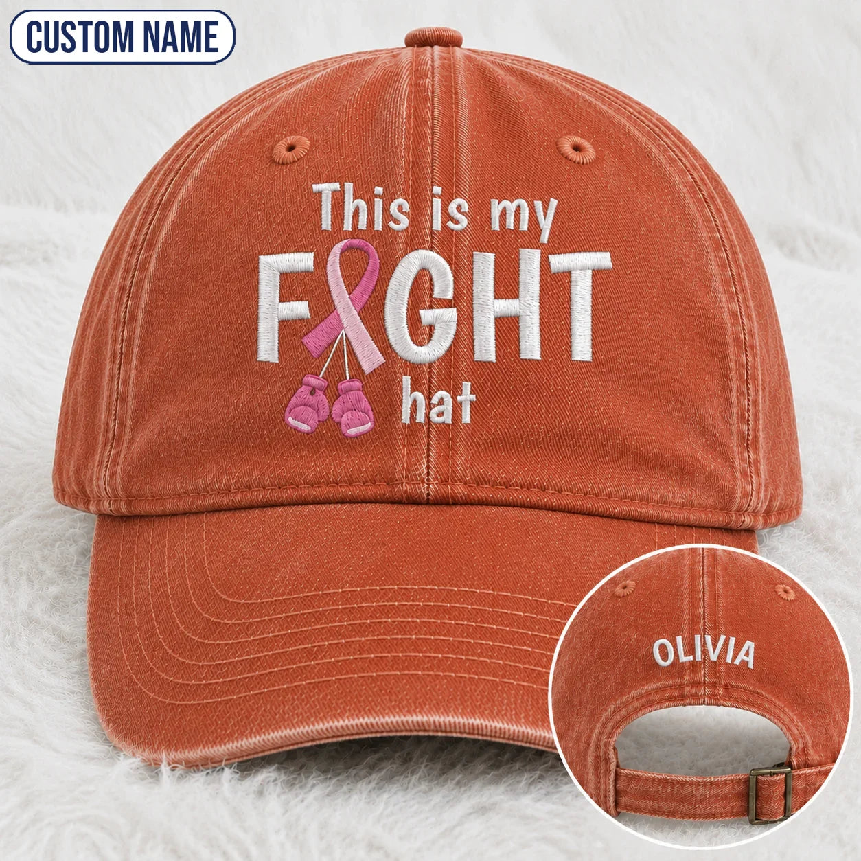 Personalized This Is My Fight Hat Pink Ribbon Embroidered Washed Cap, Awareness Gift