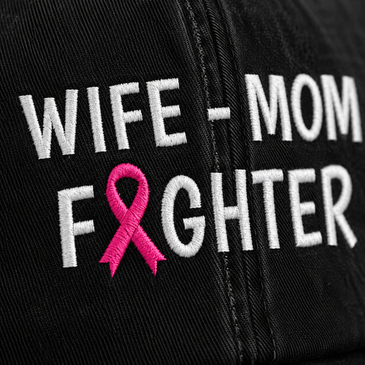 Personalized Wife Mom Fighter Pink Ribbon Embroidered Washed Cap, Awareness Gift