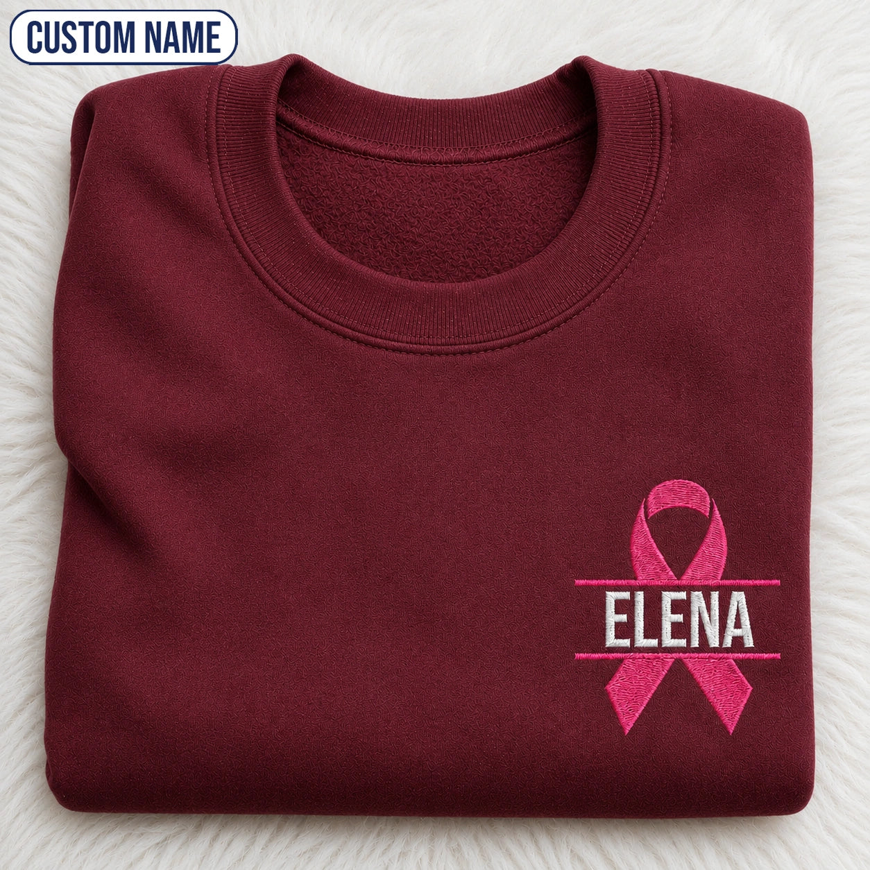 Personalized Pink Ribbon Embroidered Unisex Crewneck Sweatshirt, Awareness Gift