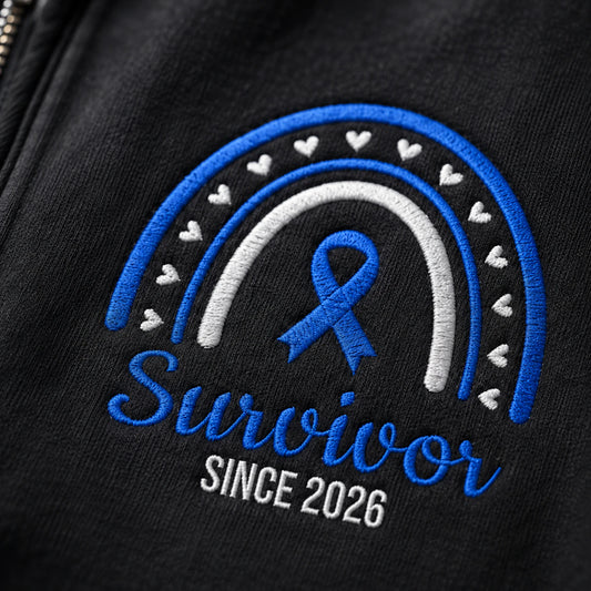 Personalized Dark Blue Ribbon Inspired Name & Year Embroidered Unisex Quarter Zip Sweatshirt, Awareness Gift