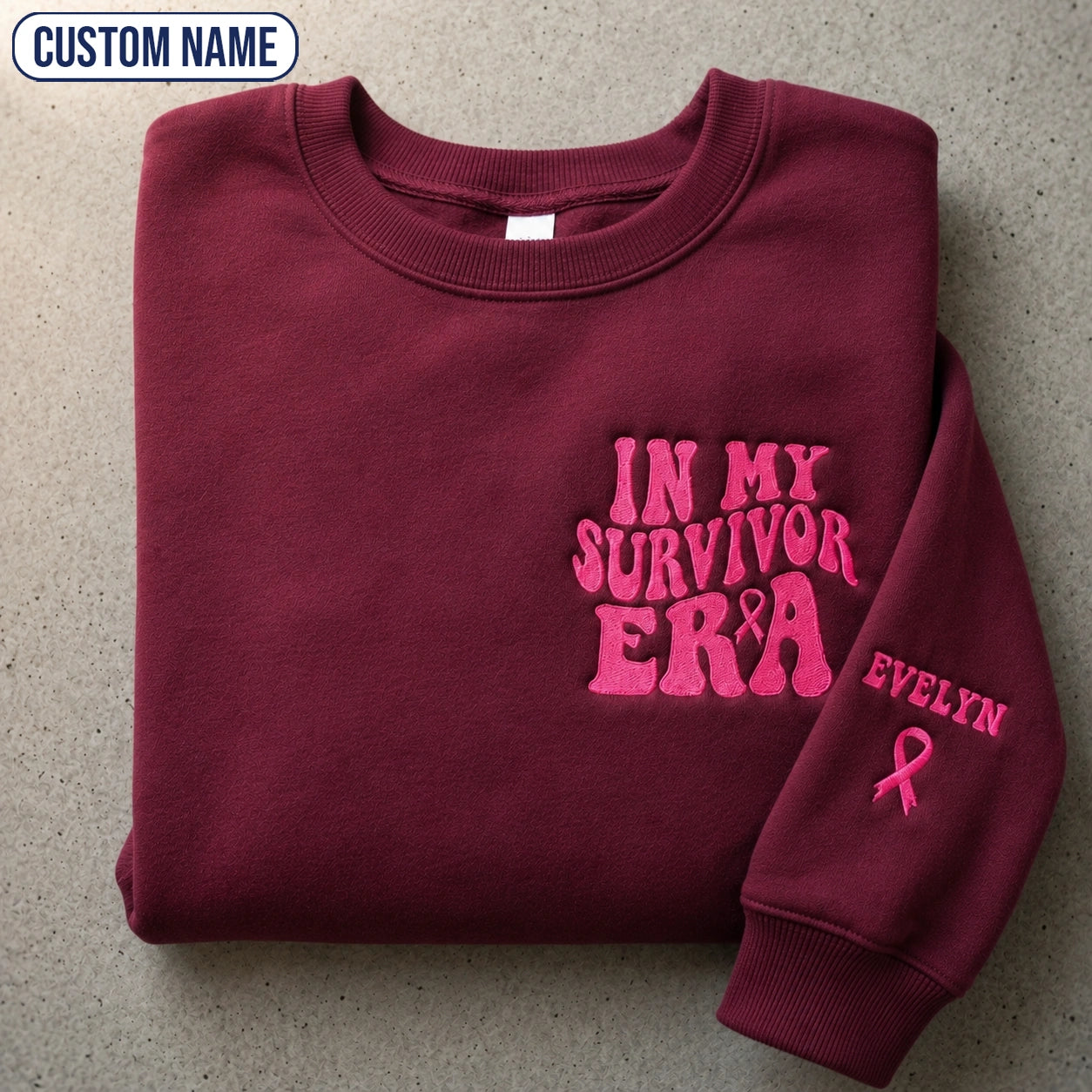 Personalized In My Era Embroidered Unisex Crewneck Sweatshirt, Pink Ribbon Awareness Gift