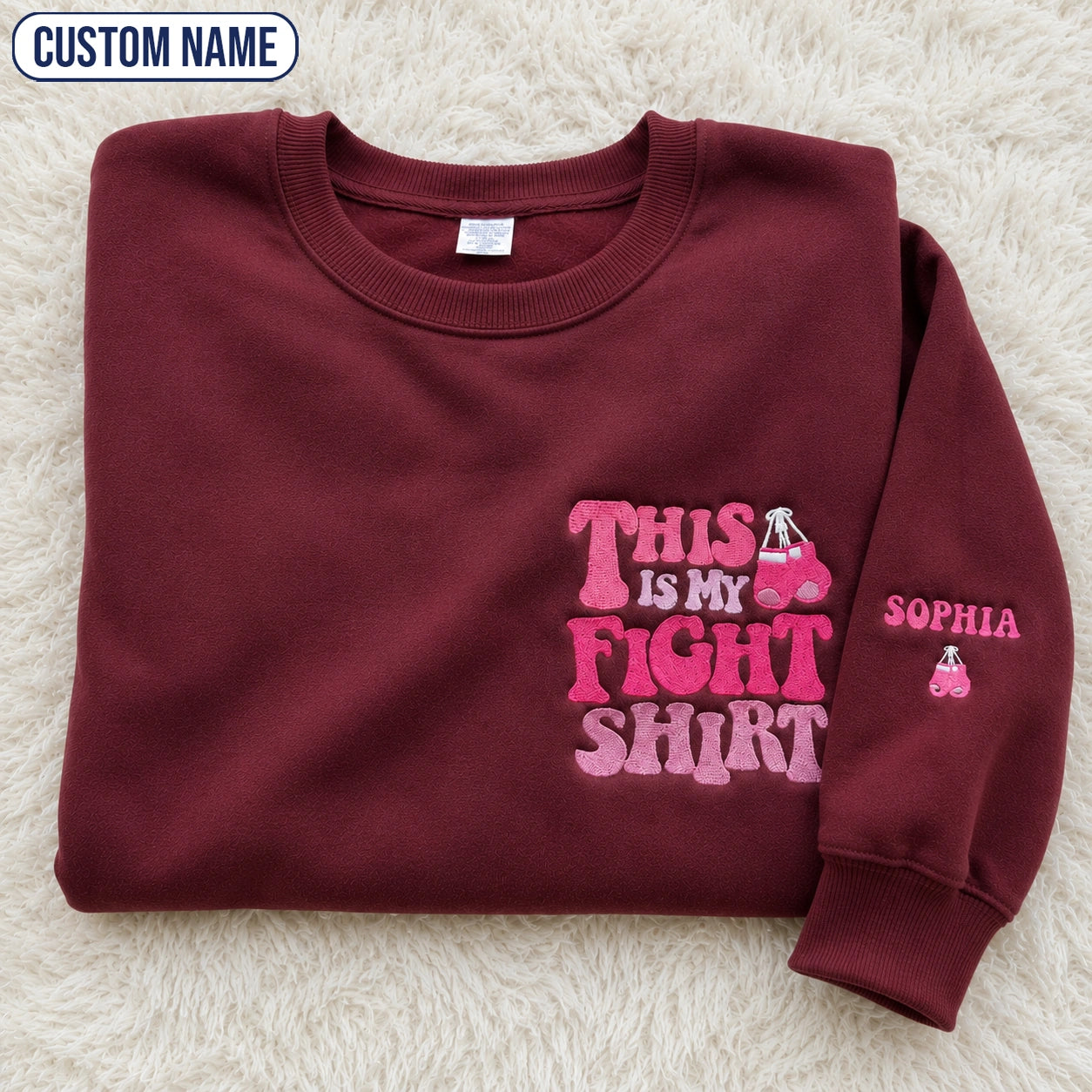 Personalized This Is My Fight Shirt Pink Ribbon Embroidered Unisex Crewneck Sweatshirt, Awareness Gift