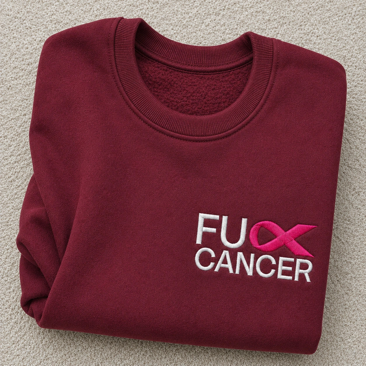 Personalized Bold Pink Ribbon Embroidered Unisex Crewneck Sweatshirt, Awareness Gift