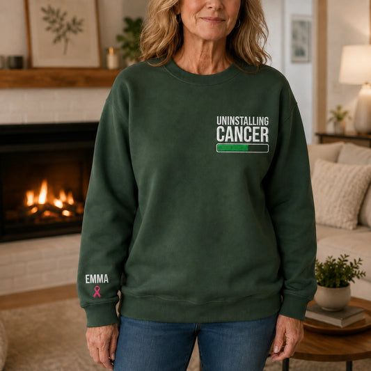 Personalized Uninstalling Embroidered Unisex Crewneck Sweatshirt, Pink Ribbon Awareness Gift