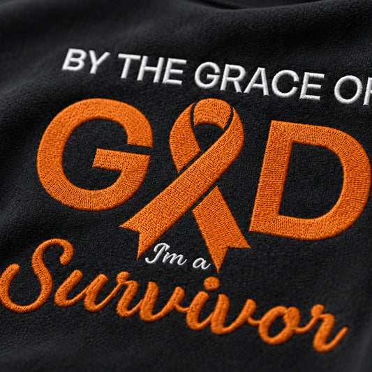 Personalized By the Grace of God Orange Ribbon Embroidered Unisex Crewneck Sweatshirt
