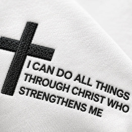 I Can Do All Things Through Christ Who Strengthens Me Embroidered Unisex Crewneck Sweatshirt, Pink Ribbon Awareness Gift