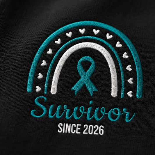 Personalized Teal Ribbon-Inspired Name & Year Embroidered Unisex Quarter Zip Sweatshirt, Awareness Gift