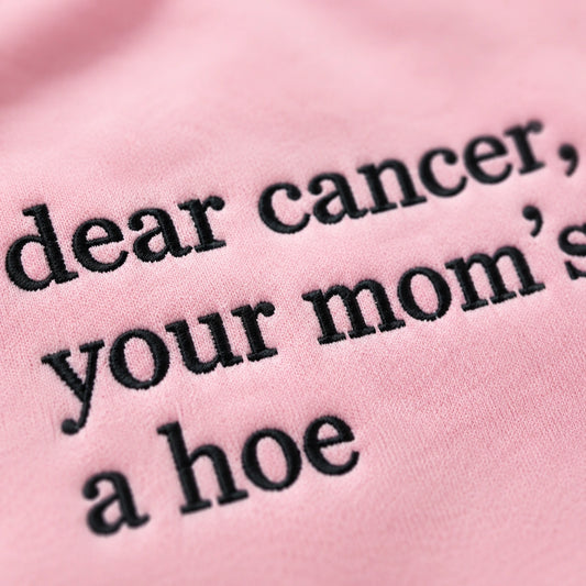 Personalized Sassy Your Mom’s Quote Embroidered Unisex Crewneck Sweatshirt, Pink Ribbon Awareness Gift