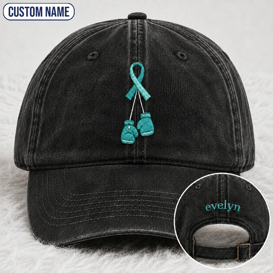 Personalized Boxing Gloves Teal Ribbon Embroidered Washed Cap