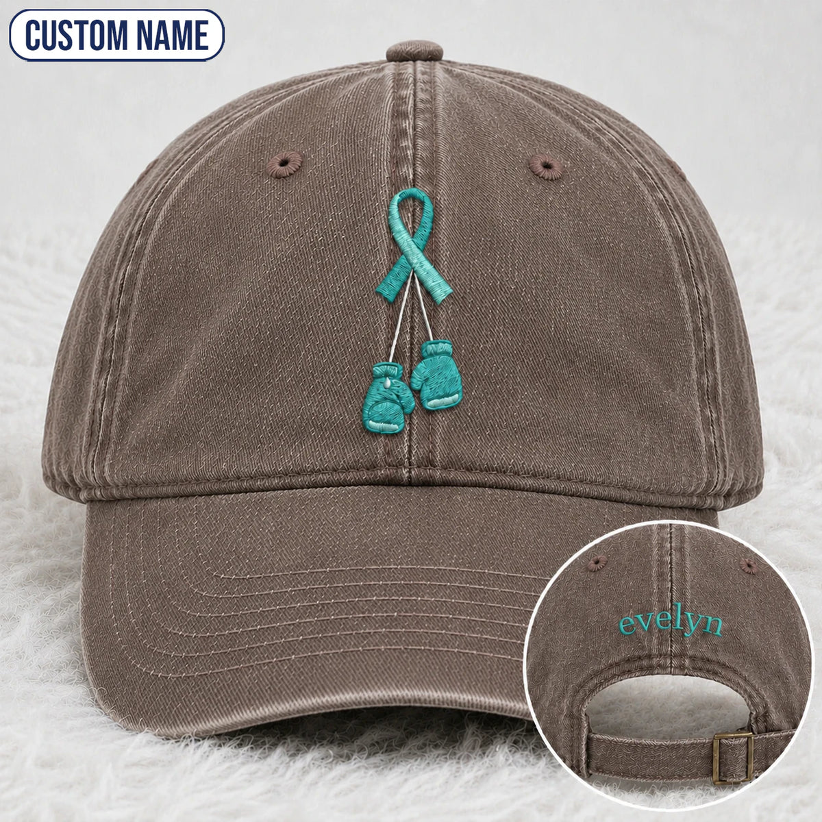 Personalized Boxing Gloves Teal Ribbon Embroidered Washed Cap