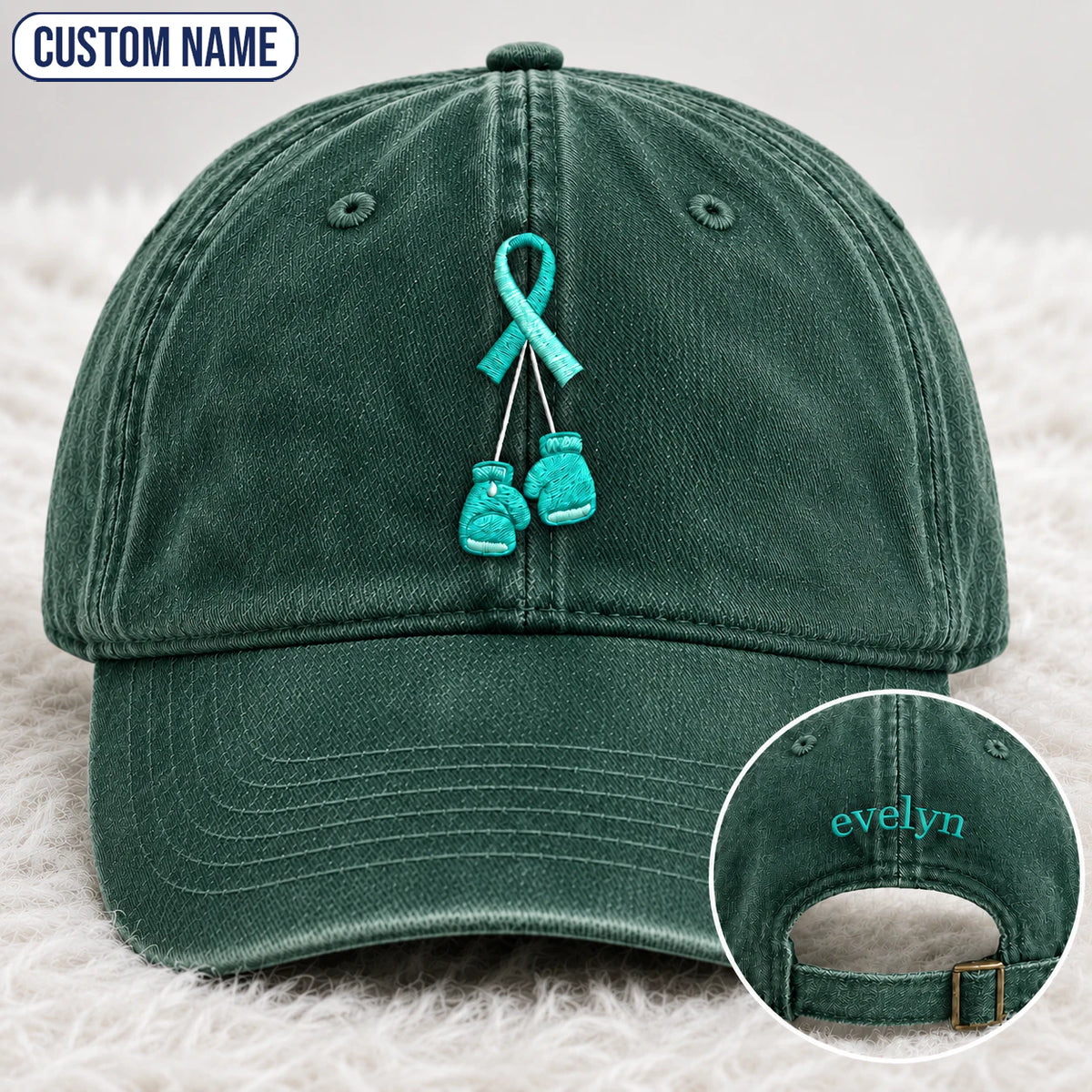 Personalized Boxing Gloves Teal Ribbon Embroidered Washed Cap