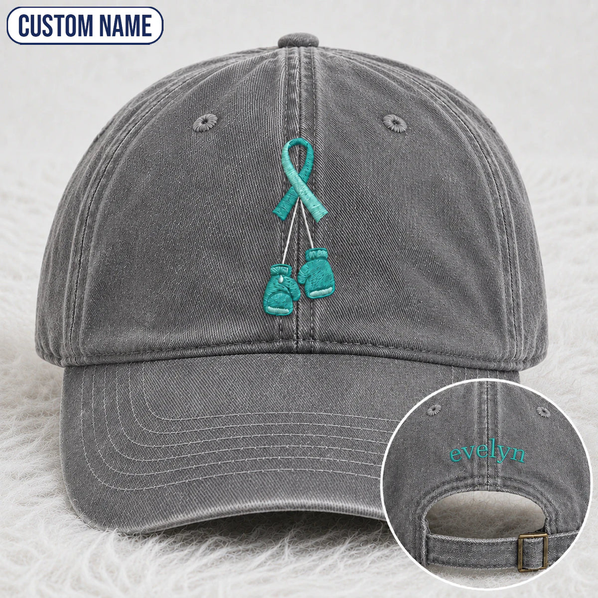 Personalized Boxing Gloves Teal Ribbon Embroidered Washed Cap