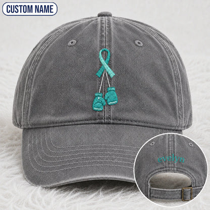 Personalized Boxing Gloves Teal Ribbon Embroidered Washed Cap