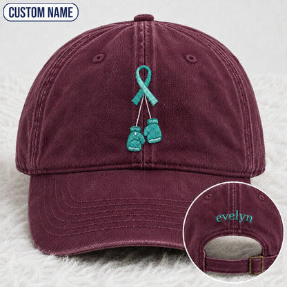 Personalized Boxing Gloves Teal Ribbon Embroidered Washed Cap