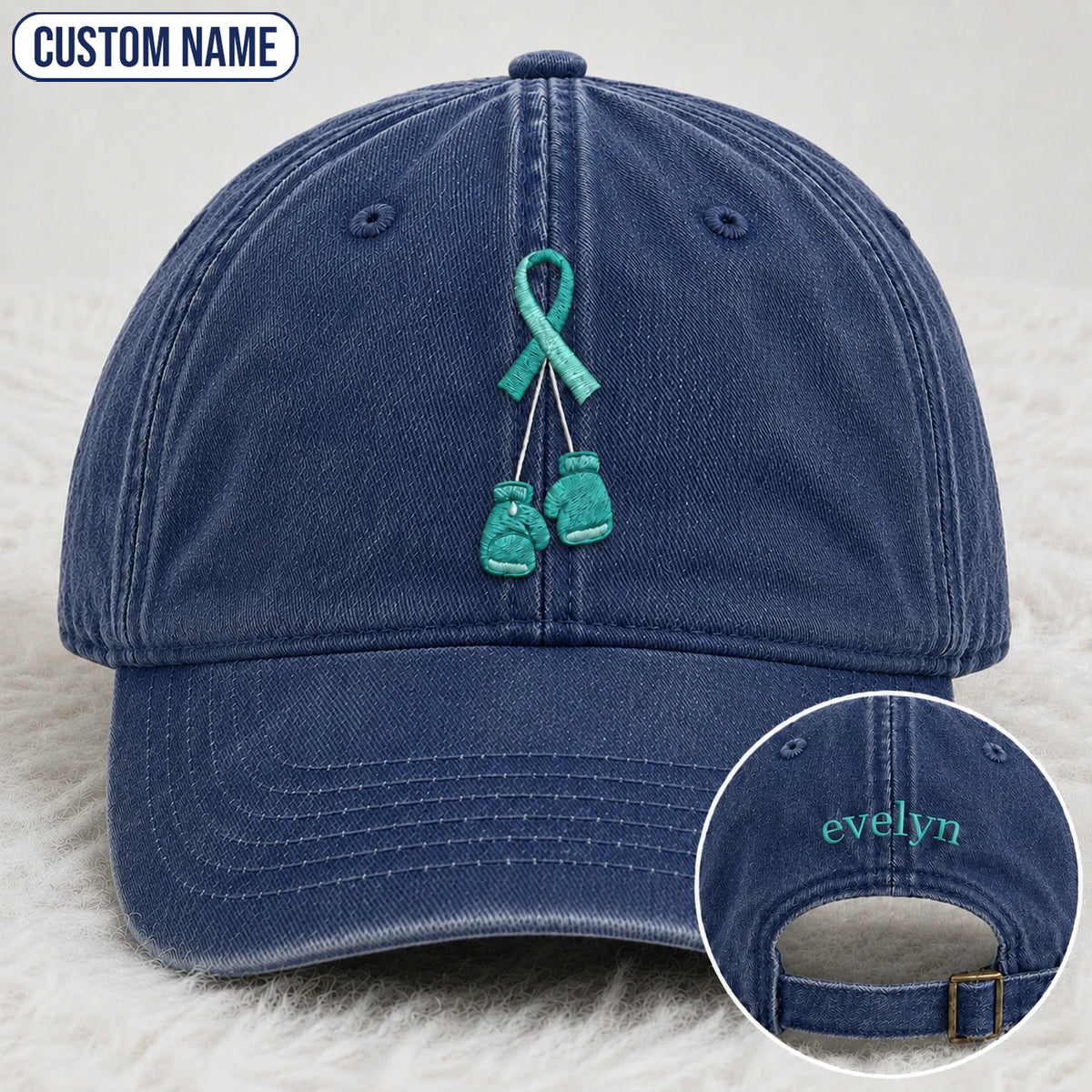 Personalized Boxing Gloves Teal Ribbon Embroidered Washed Cap