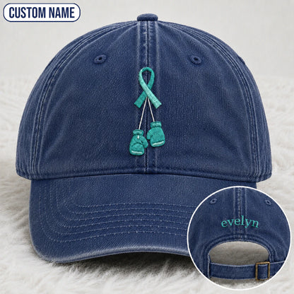 Personalized Boxing Gloves Teal Ribbon Embroidered Washed Cap