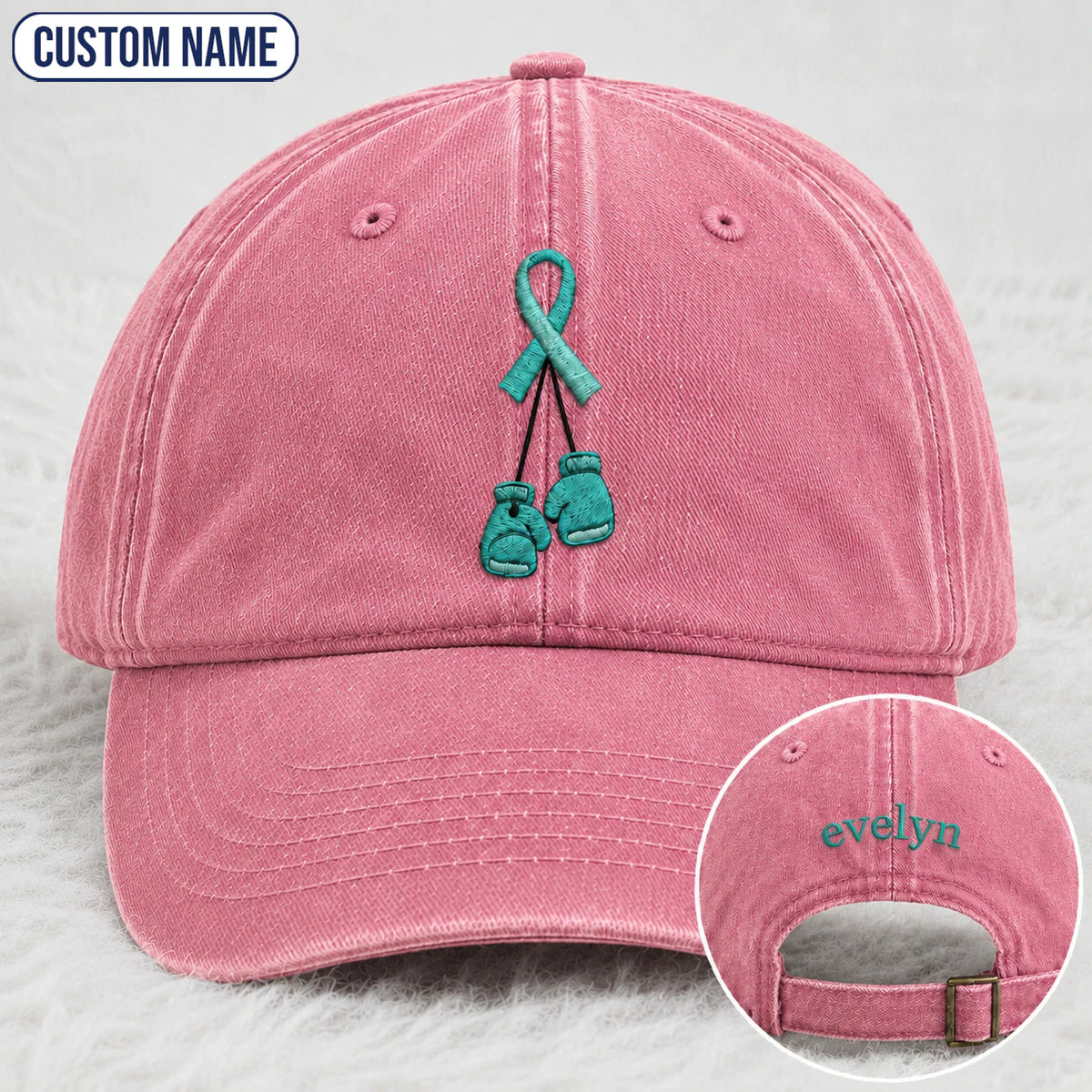 Personalized Boxing Gloves Teal Ribbon Embroidered Washed Cap