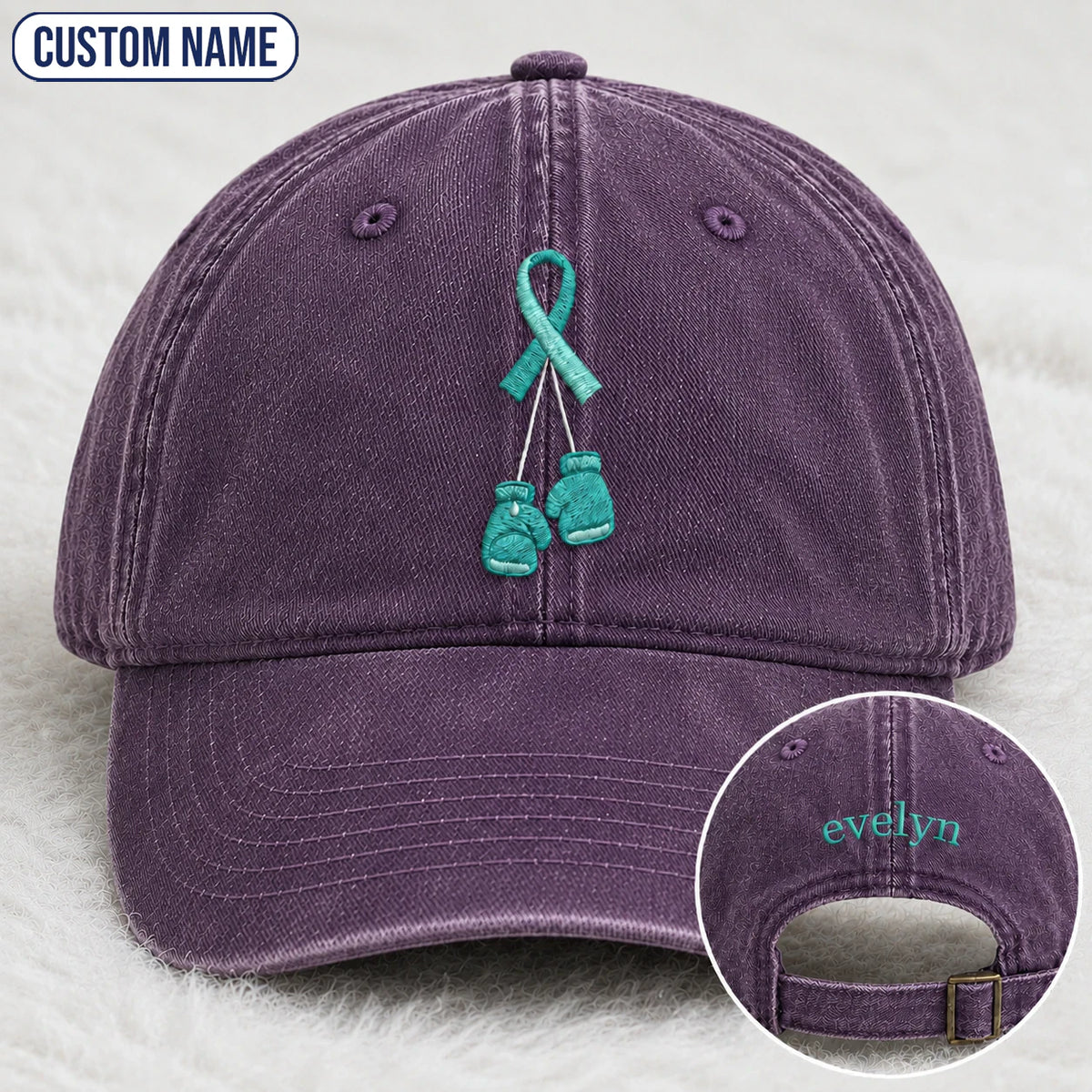 Personalized Boxing Gloves Teal Ribbon Embroidered Washed Cap