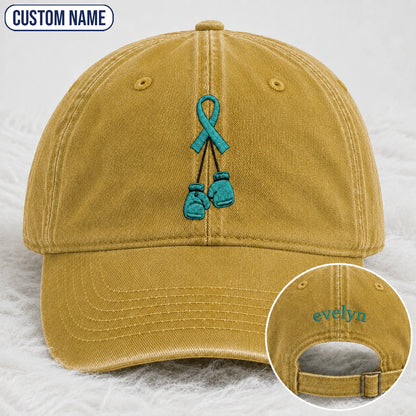 Personalized Boxing Gloves Teal Ribbon Embroidered Washed Cap