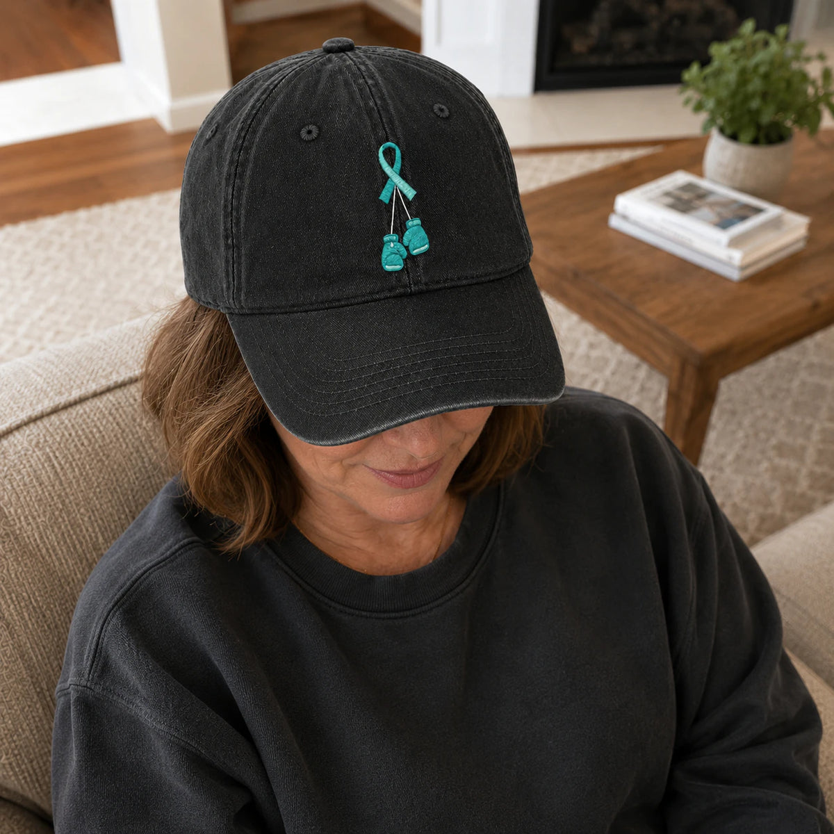 Personalized Boxing Gloves Teal Ribbon Embroidered Washed Cap