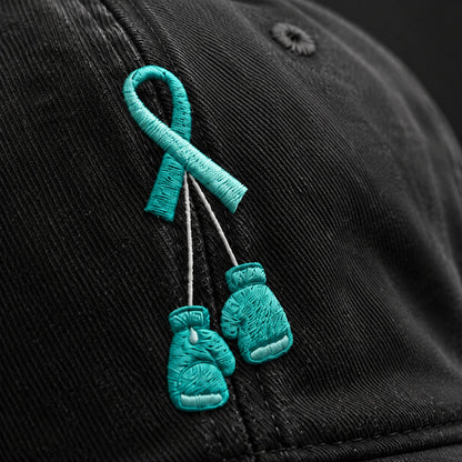 Personalized Boxing Gloves Teal Ribbon Embroidered Washed Cap