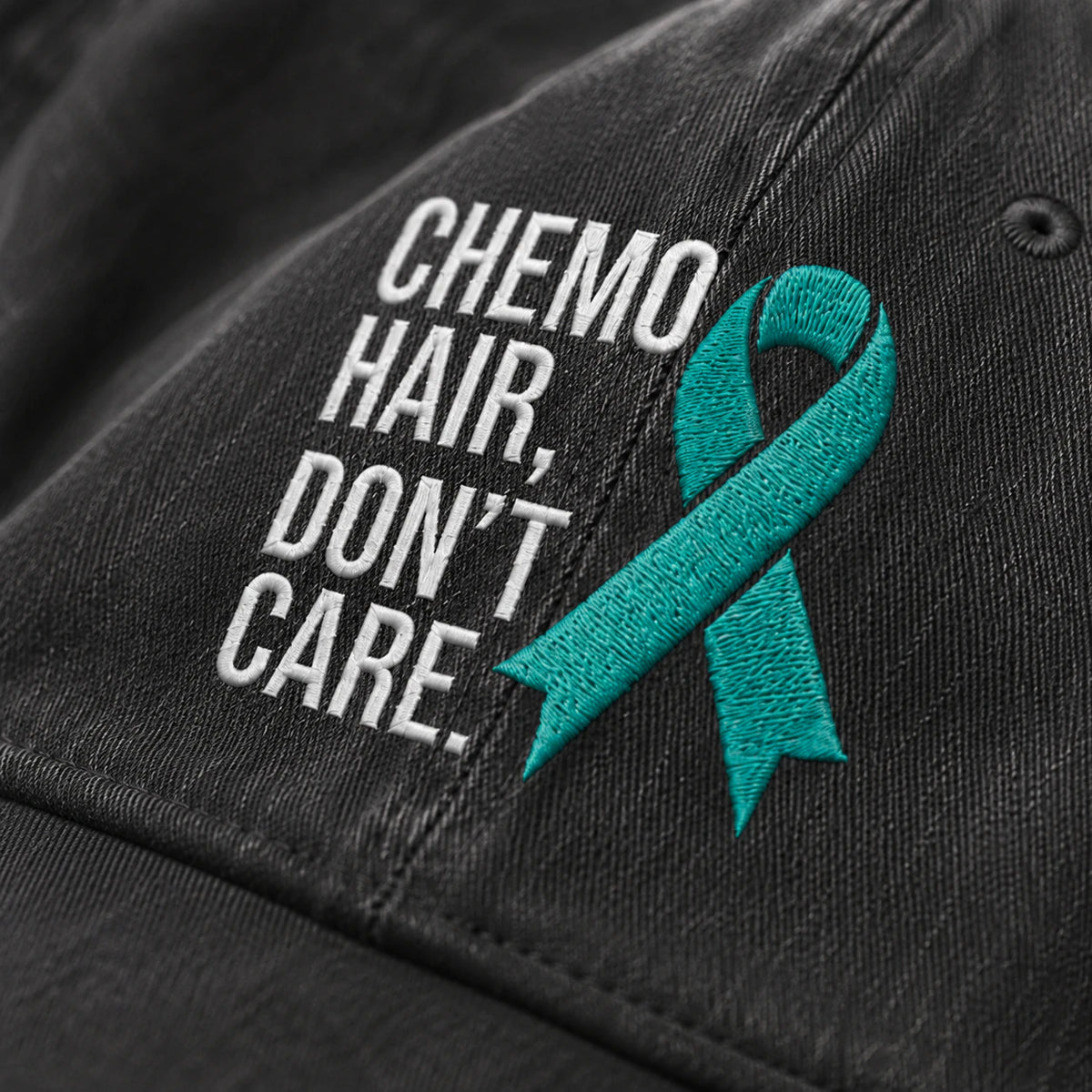 Personalized Chemo Hair Don'T Care V2 Teal Ribbon Embroidered Washed Cap