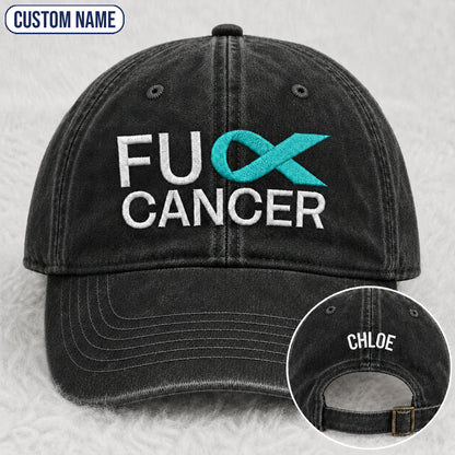 Personalized Fc Ribbon Teal Ribbon Embroidered Washed Cap