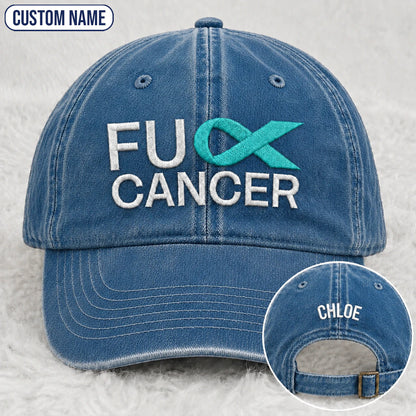 Personalized Fc Ribbon Teal Ribbon Embroidered Washed Cap