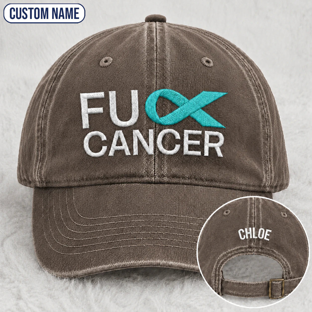 Personalized Fc Ribbon Teal Ribbon Embroidered Washed Cap