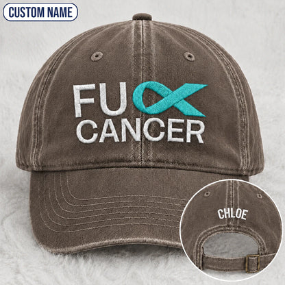 Personalized Fc Ribbon Teal Ribbon Embroidered Washed Cap