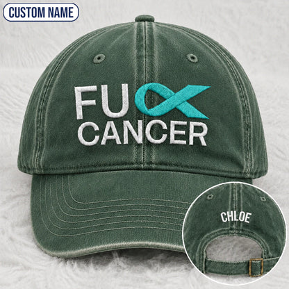 Personalized Fc Ribbon Teal Ribbon Embroidered Washed Cap