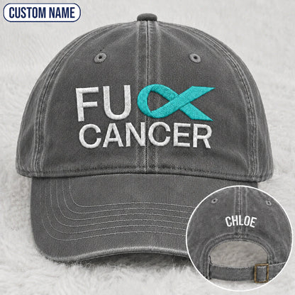 Personalized Fc Ribbon Teal Ribbon Embroidered Washed Cap