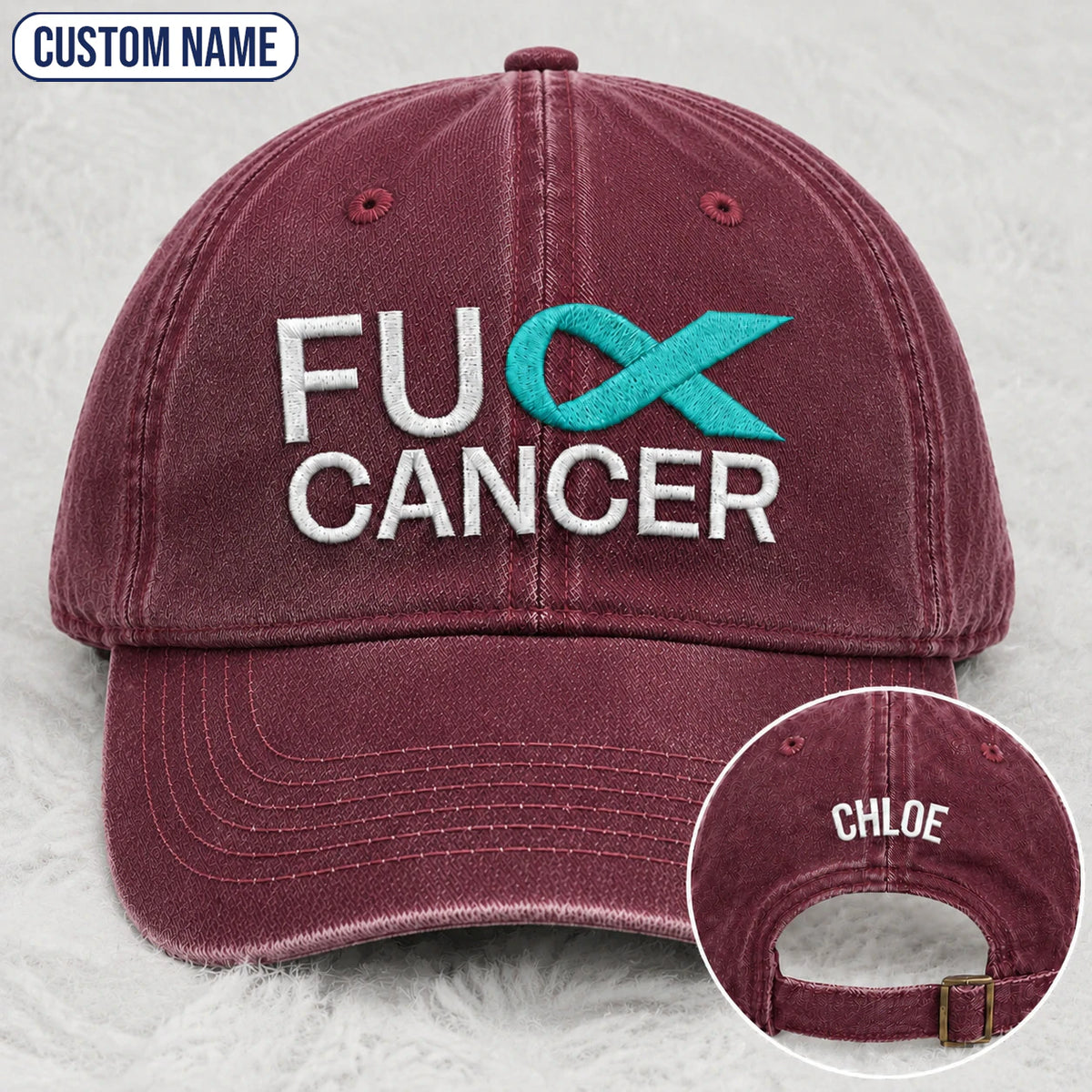 Personalized Fc Ribbon Teal Ribbon Embroidered Washed Cap
