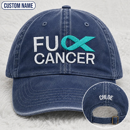 Personalized Fc Ribbon Teal Ribbon Embroidered Washed Cap