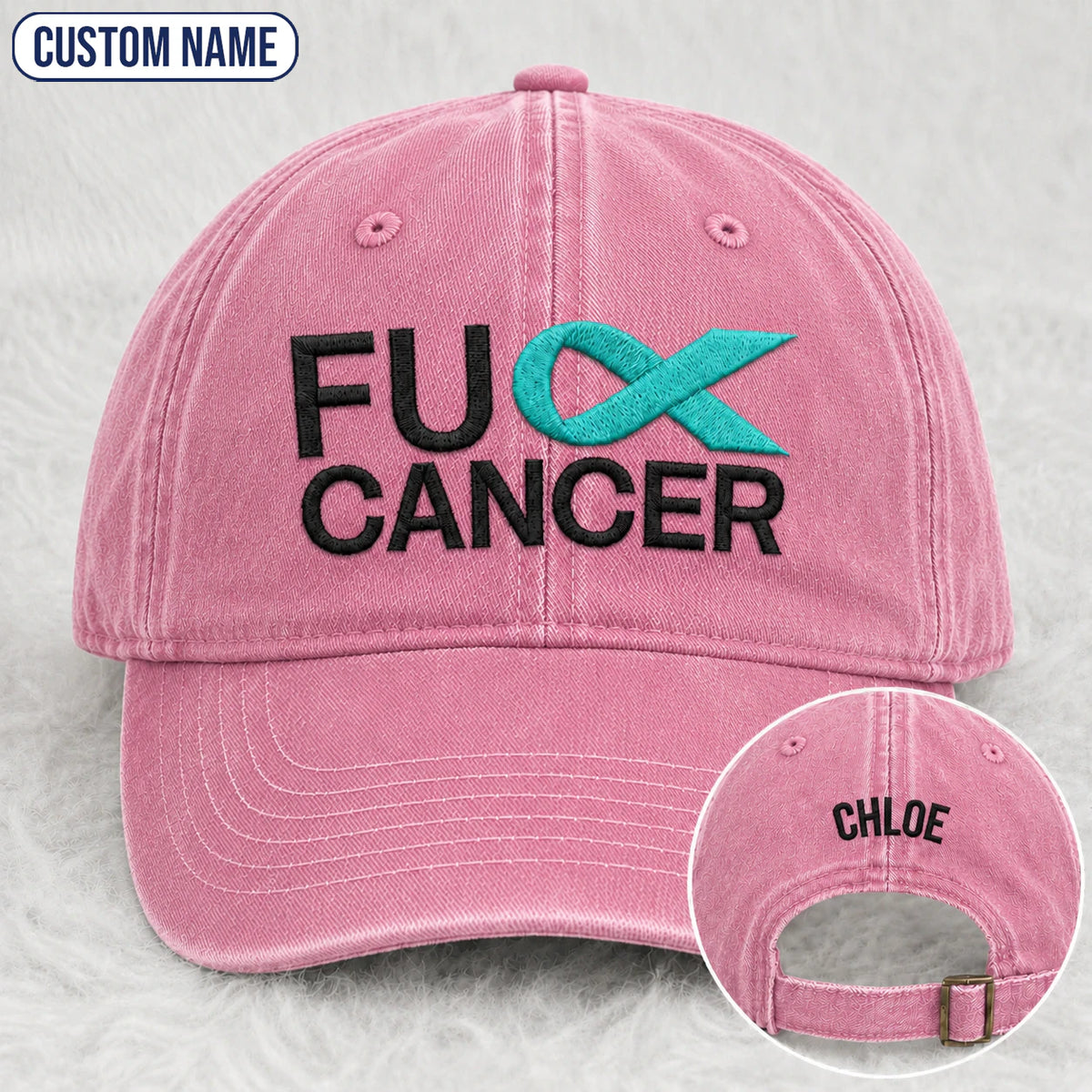 Personalized Fc Ribbon Teal Ribbon Embroidered Washed Cap