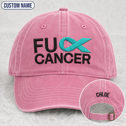Personalized Fc Ribbon Teal Ribbon Embroidered Washed Cap