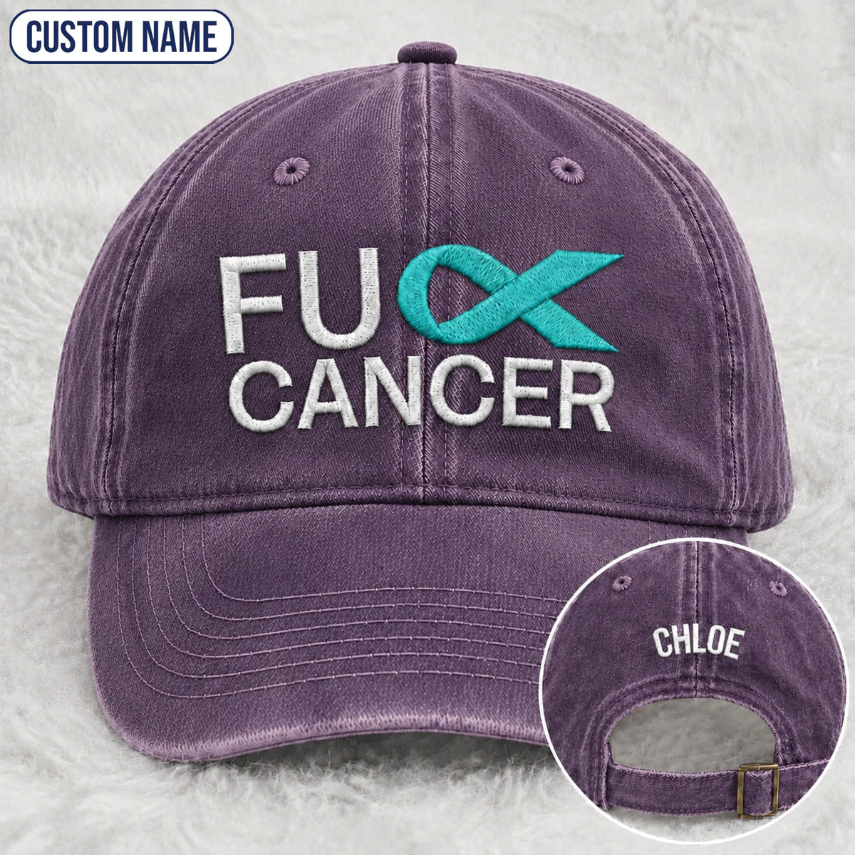 Personalized Fc Ribbon Teal Ribbon Embroidered Washed Cap