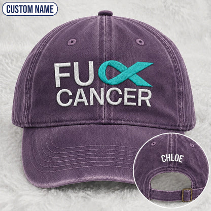 Personalized Fc Ribbon Teal Ribbon Embroidered Washed Cap