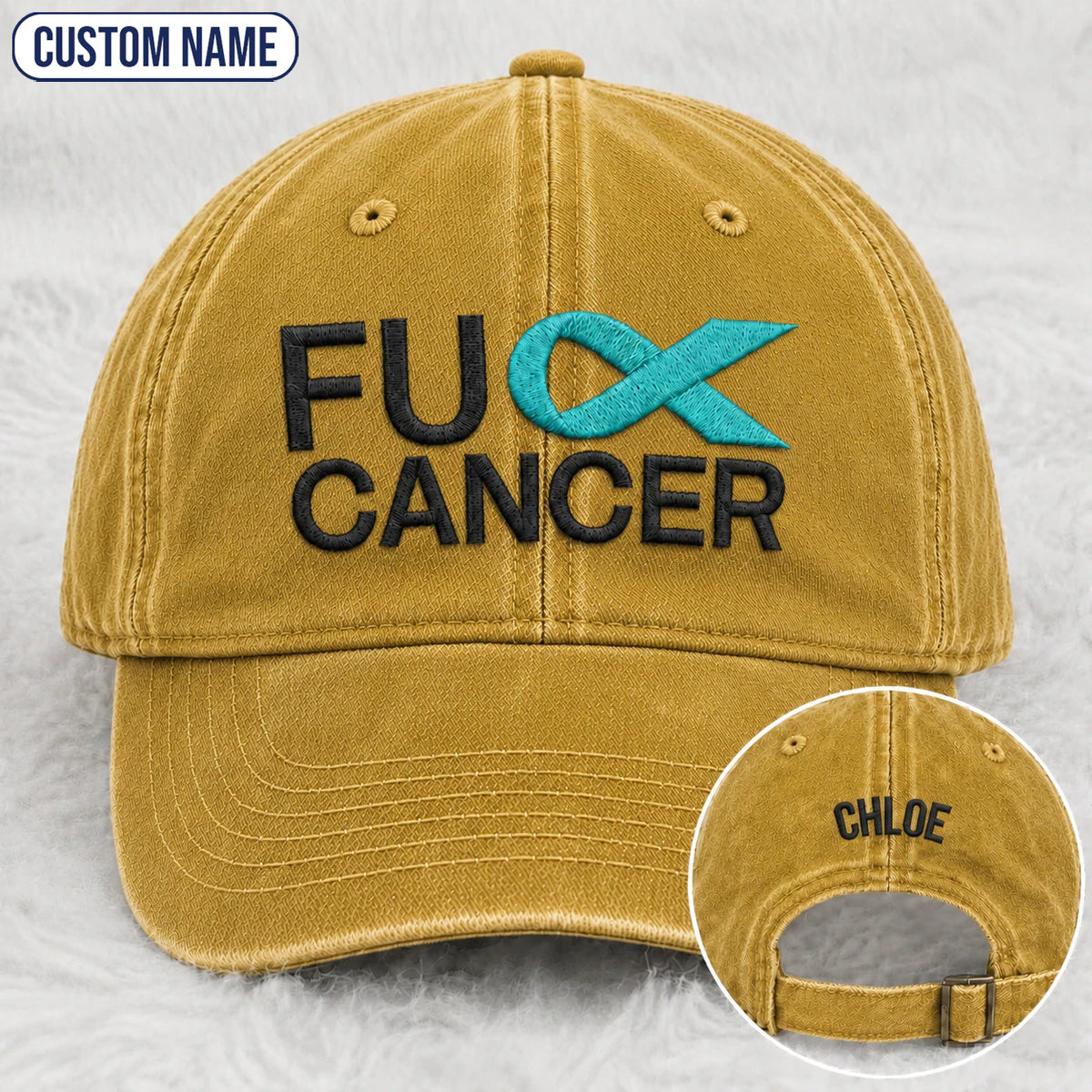 Personalized Fc Ribbon Teal Ribbon Embroidered Washed Cap